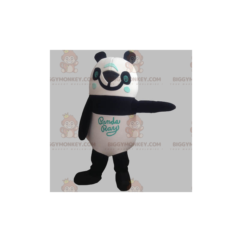 Costume de mascotte BIGGYMONKEY™ de panda noir blanc et bleu