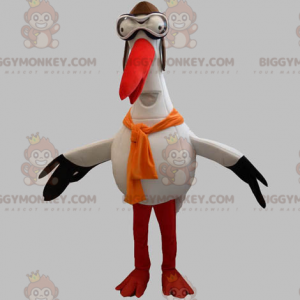 Disfraz de mascota de cigüeña gigante blanca, negra y naranja