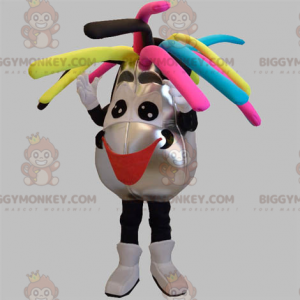 BIGGYMONKEY™ maskottiasu hopea ja musta lumiukko värillisillä