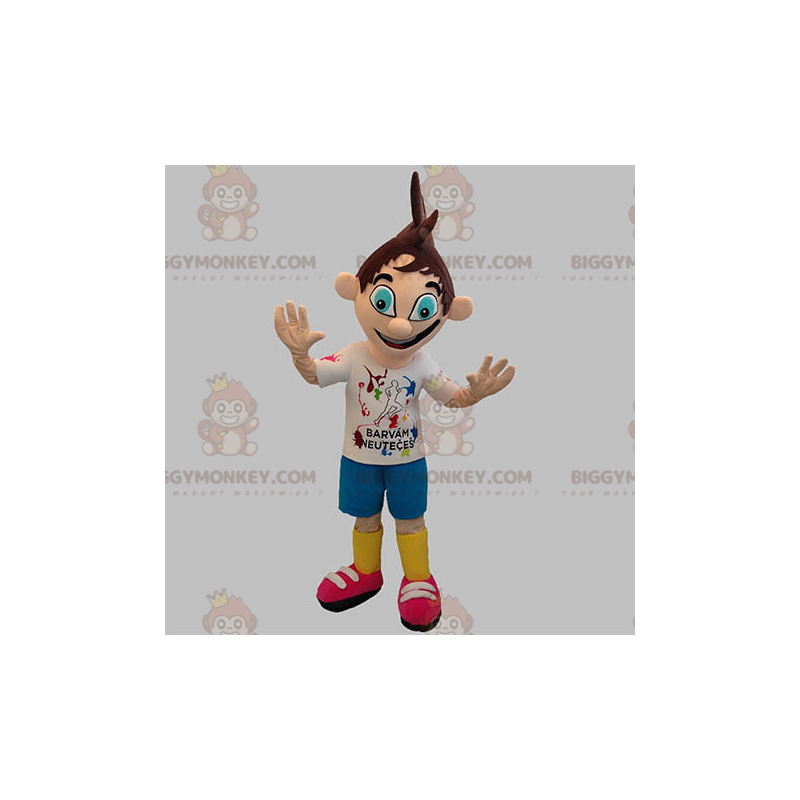 Teenage boy BIGGYMONKEY™ mascot costume with cute blue eyes -