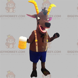 BIGGYMONKEY™ Maskotdräkt Brun stenbock med gula horn -