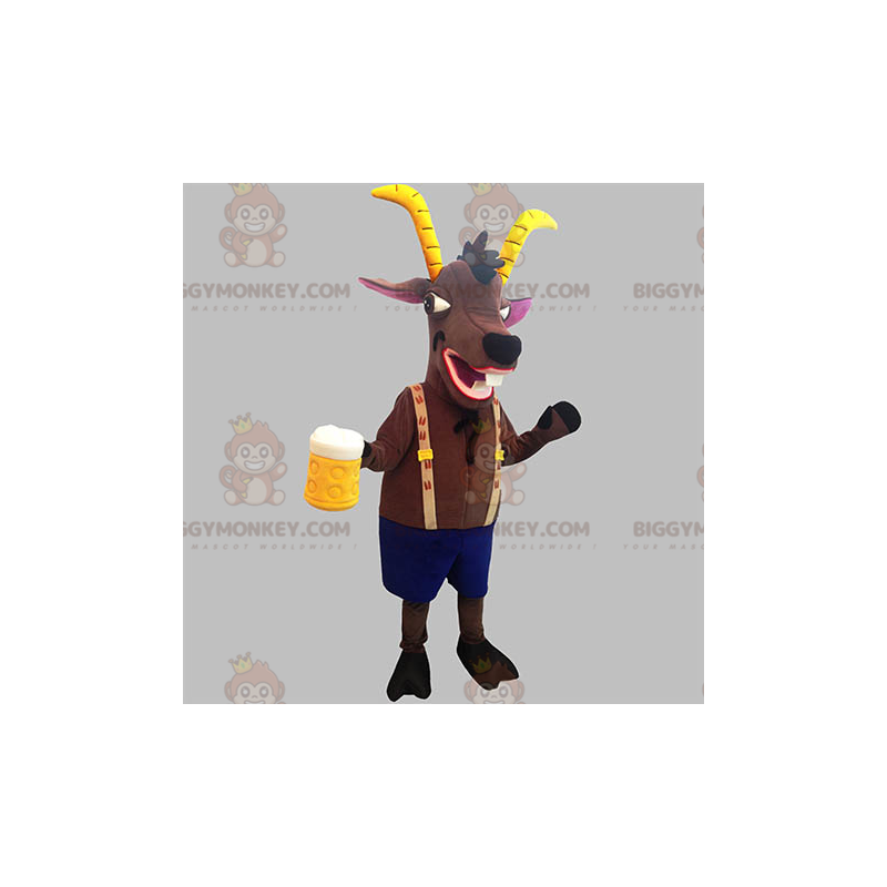 BIGGYMONKEY™ Mascot Costume Brown Ibex with Yellow Horns –