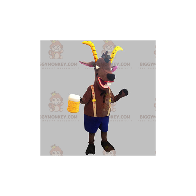 BIGGYMONKEY™ Maskotdräkt Brun stenbock med gula horn -