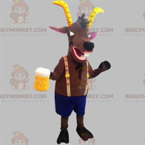 Traje de mascote BIGGYMONKEY™ íbex marrom com chifres amarelos