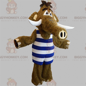 Brown Mammoth BIGGYMONKEY™ Mascot Costume With Striped Outfit –