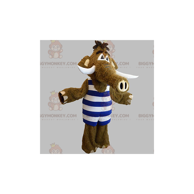 Brown Mammoth BIGGYMONKEY™ Mascot Costume With Striped Outfit –