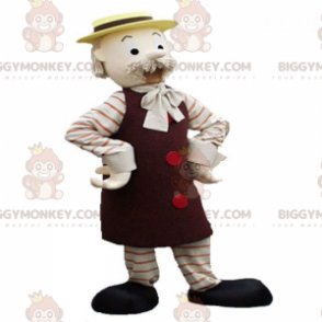 Traje de mascote bigodudo de velho BIGGYMONKEY™ com chapéu