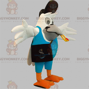 BIGGYMONKEY™ maskotkostume Kæmpe hvid fugl i postmandstøj -