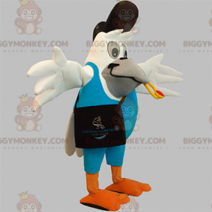 Traje de mascote BIGGYMONKEY™ pássaro branco gigante com roupa