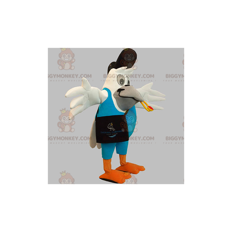 BIGGYMONKEY™ Mascot Costume Giant White Bird In Postman Outfit
