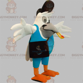 BIGGYMONKEY™ Maskotdräkt Jättevit fågel i brevbärarkläder -