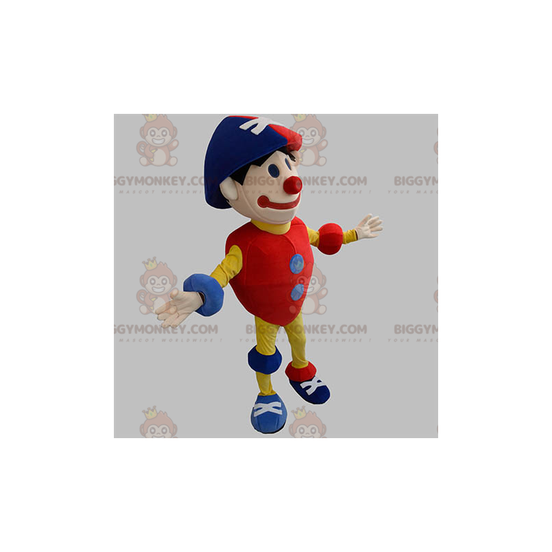 Red Blue and Yellow Colorful Snowman Clown BIGGYMONKEY™ Mascot