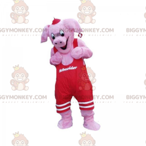 BIGGYMONKEY™ Rosa Schwein-Maskottchen-Kostüm mit rotem Overall