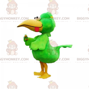 Costume mascotte grande uccello colorato verde e giallo