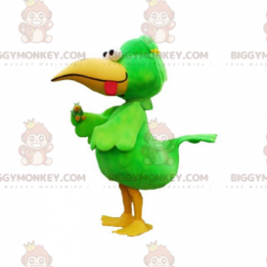 Traje de mascote de pássaro grande e engraçado colorido verde e