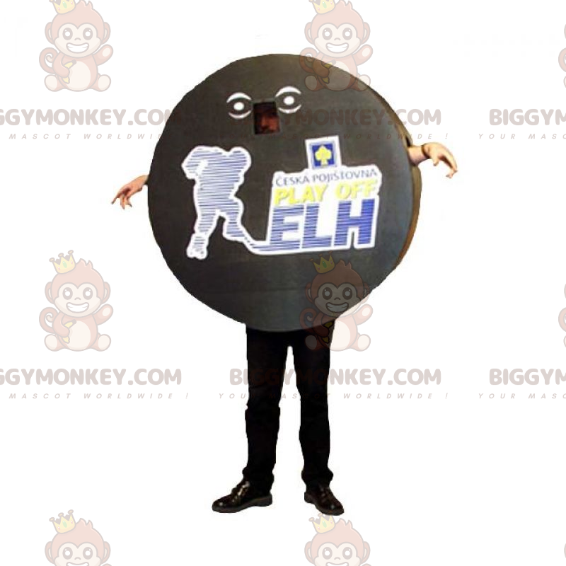 Costume de mascotte BIGGYMONKEY™ de palet de hockey. Costume de