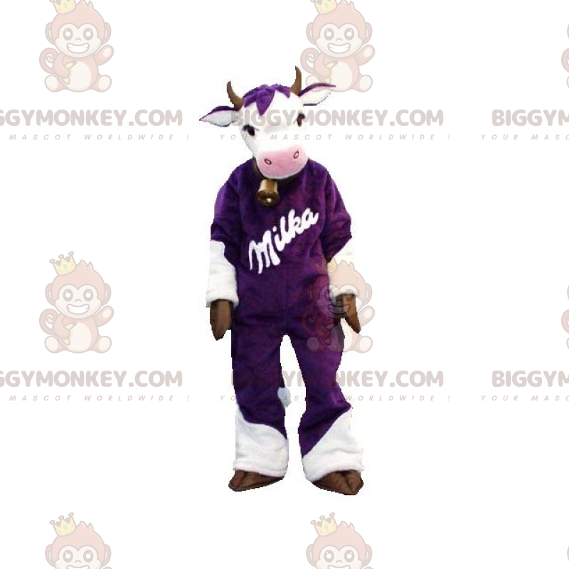 Kostým maskota Fialové a bílé krávy BIGGYMONKEY™. Kostým