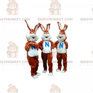 3 mascottes BIGGYMONKEY™ de lapins marron et blancs. Lot de 3