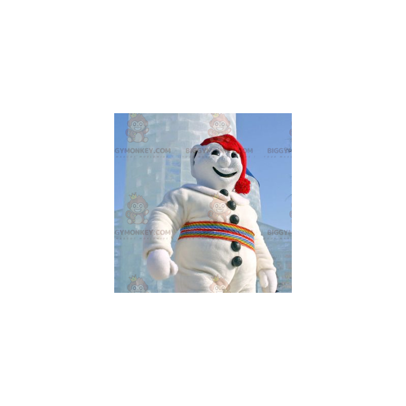 Wooden Barrel Dressed Snowman BIGGYMONKEY™ Mascot Sizes L (175-180CM)
