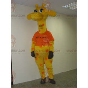 BIGGYMONKEY™ maskotkostume gul og orange giraf med blå øjne -