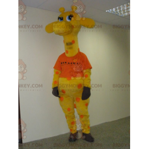 Fantasia de mascote BIGGYMONKEY™ Girafa amarela e laranja com