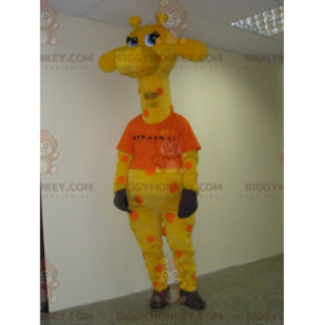 BIGGYMONKEY™ Mascottekostuum gele en oranje giraf met blauwe