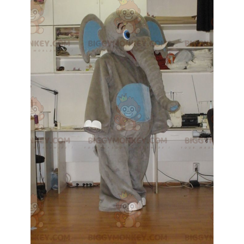 Costume de mascotte BIGGYMONKEY™ d'éléphant gris et bleu géant