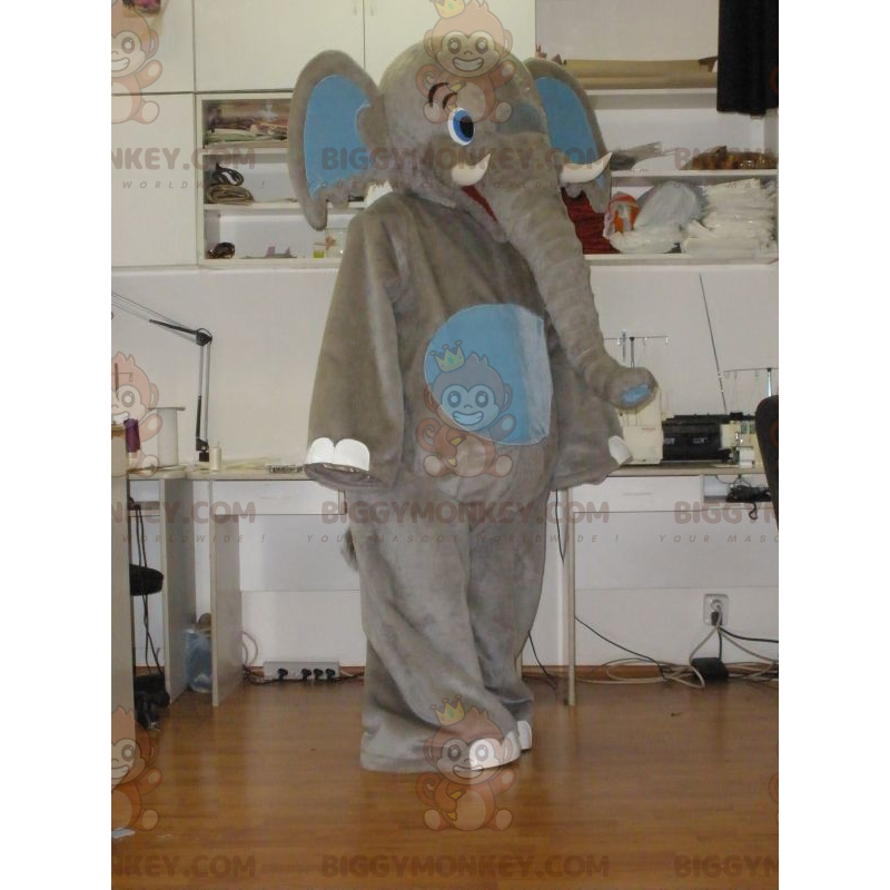 Giant Gray and Blue Elephant BIGGYMONKEY™ Mascot Costume –