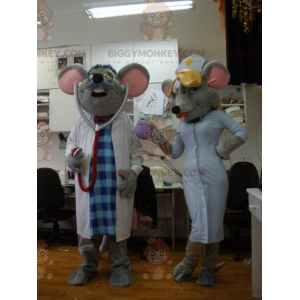 2 mascotes de rato do BIGGYMONKEY™ vestidos de médicos e