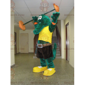 Costume mascotte BIGGYMONKEY™ coccodrillo verde con t-shirt