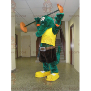 Στολή μασκότ BIGGYMONKEY™ Green Crocodile με κίτρινο μπλουζάκι