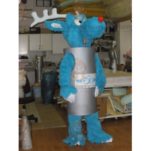 Blaues Rentier BIGGYMONKEY™ Maskottchen-Kostüm mit grauem
