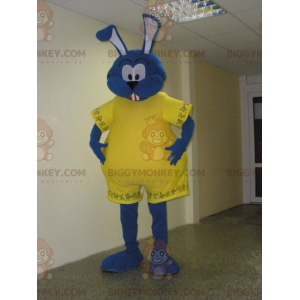 BIGGYMONKEY™ mascottekostuum van blauw konijntje, gekleed in