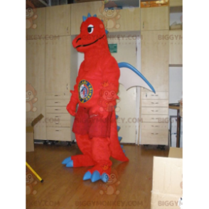 Costume de mascotte BIGGYMONKEY™ de dragon rouge blanc et bleu