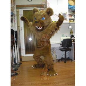 BIGGYMONKEY™ Mascot Costume Fierce Looking Brown Bear With Blue
