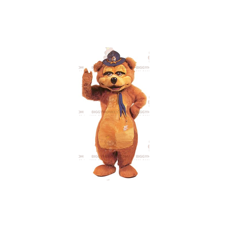 Brown Bear BIGGYMONKEY™ Mascot Costume with Hat on Head -