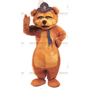 Brown Bear BIGGYMONKEY™ maskottiasu, jossa hattu päässä -