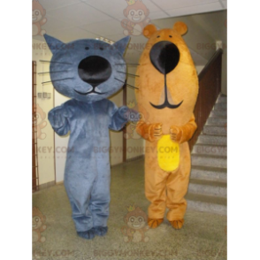 2 BIGGYMONKEY™s Maskottchen eine blaue Katze und ein Braunbär -