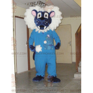 Costume da mascotte BIGGYMONKEY™ leone blu e bianco. Costume da