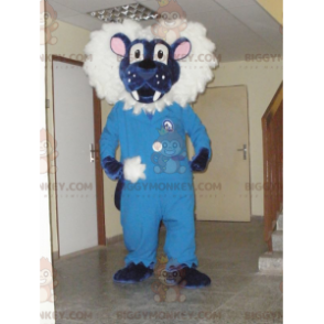BIGGYMONKEY™-mascottekostuum met blauwe en witte leeuw. Tijger