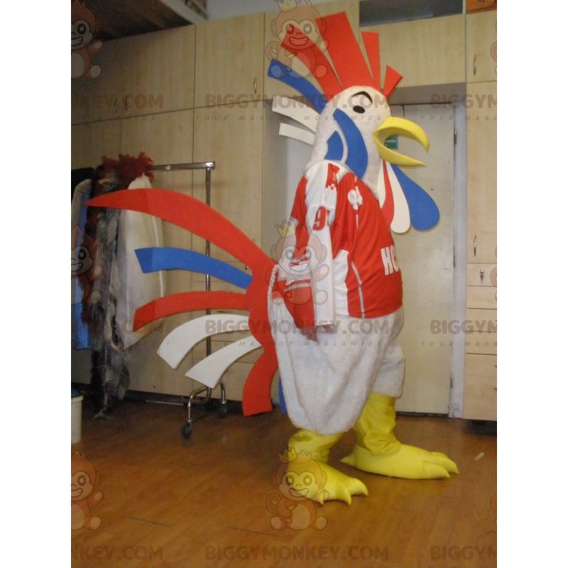 Blue White and Red Giant Rooster BIGGYMONKEY™ Mascot Costume -