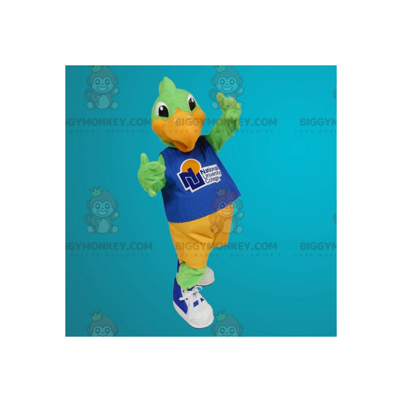 Costume de mascotte BIGGYMONKEY™ d'oiseau vert et orange -