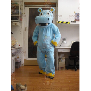 Disfraz de mascota de hipopótamo azul y amarillo BIGGYMONKEY™ -