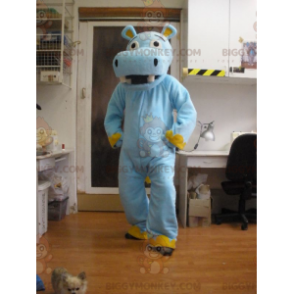 Costume de mascotte BIGGYMONKEY™ d'hippopotame bleu et jaune -