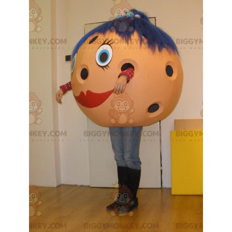 Bowling Ball BIGGYMONKEY™ mascottekostuum met blauw haar -