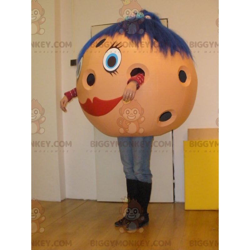 Bowling Ball BIGGYMONKEY™ Mascot Costume with Blue Hair –