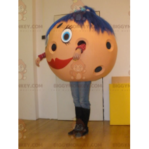 Bowling Ball BIGGYMONKEY™ Mascot Costume with Blue Hair -