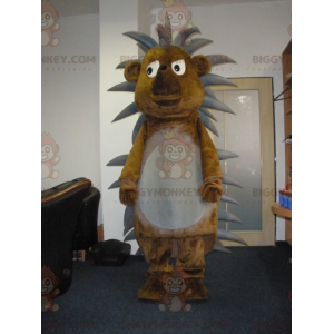 Bonito y divertido disfraz de mascota erizo marrón y gris
