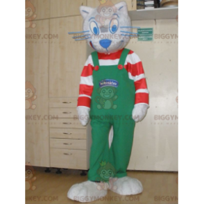 Γκρι γάτα BIGGYMONKEY™ μασκότ στολή με ριγέ στολή και φόρμες -