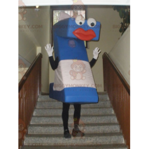 Disfraz de mascota con letra Z mayúscula azul y blanca